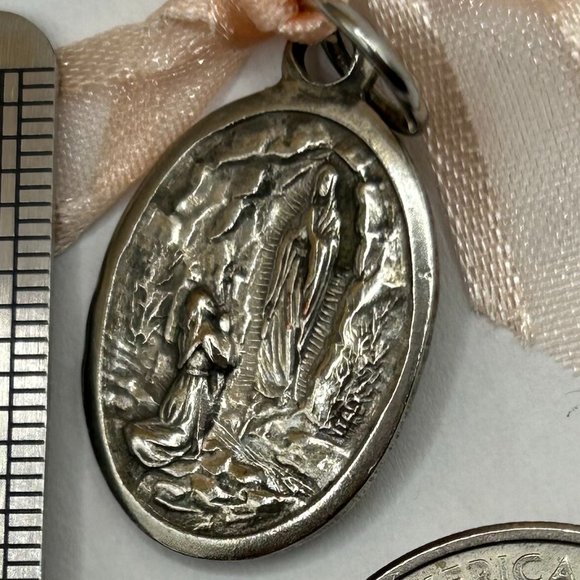 Jewelry - Vintage Our Lady of Lourdes Silver Plated Religious Medal Pendant Charm Italy